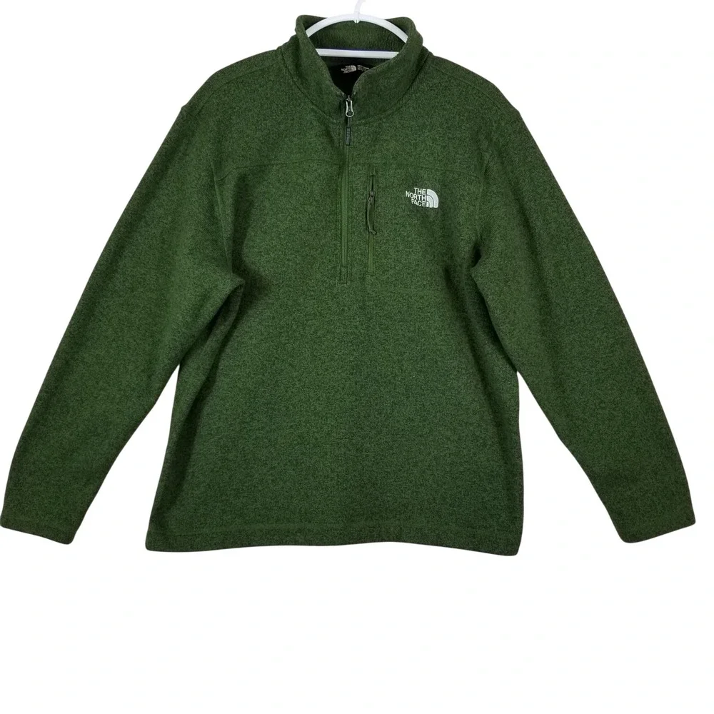 The North Face Gordon Lyons 1/4 Zip Fleece Pullover Men XL Green Heather Sweater